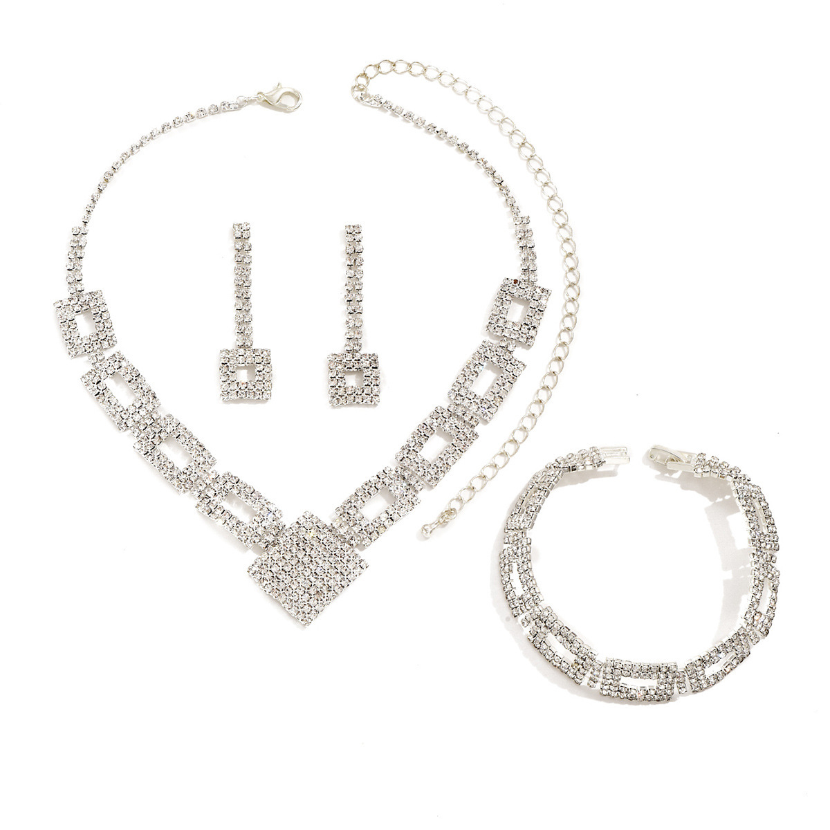 Luxury Brand Designer Jewelry European And American Jewelry Set High-End Full Diamond Three-Piece Set Necklace Earrings Bracelet Evening Dress Jewelry