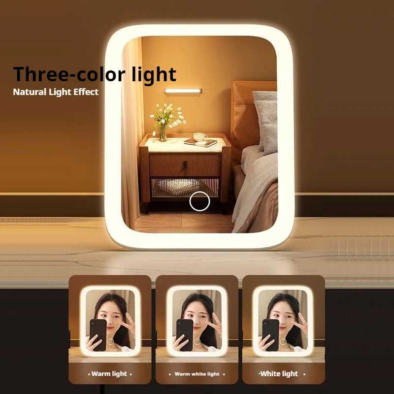 360 rotatable Makeup Mirror Lamp 5X Magnification 3 Color LightsAdjustable Brightness Height Standing Cosmetic Mirror C250916