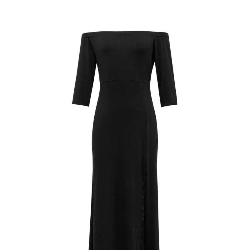 Women's Autumn Winter New Off Shoulder Split Evening Dress Elegant Solid Color Long Party Gown CF55068