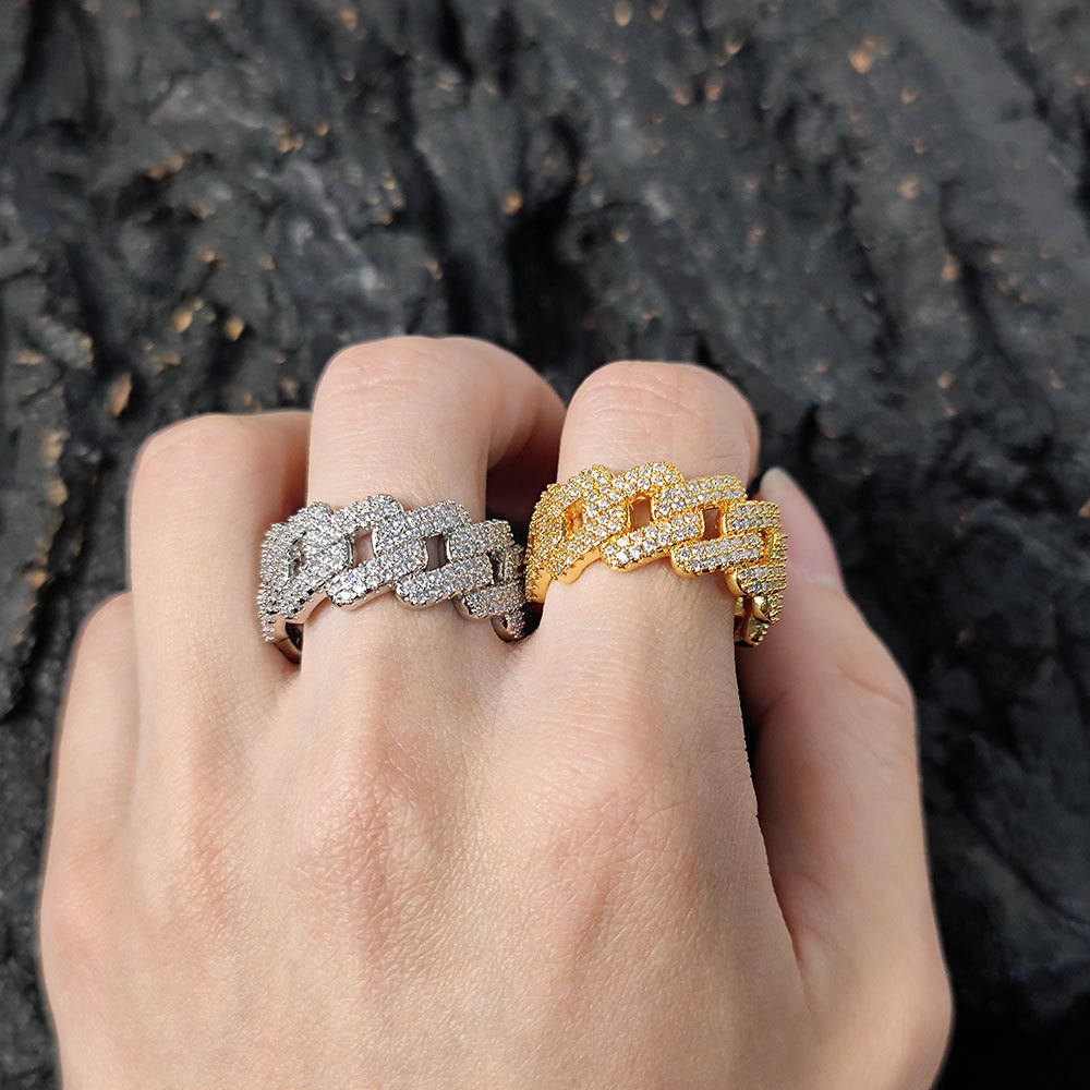 Designer Ring Rings Designer For Women gold ring Hip Hop Brass Zirconia Ring 11mm Diamond Shaped Cuban Chain Ring Trendy Brand Mens Ring