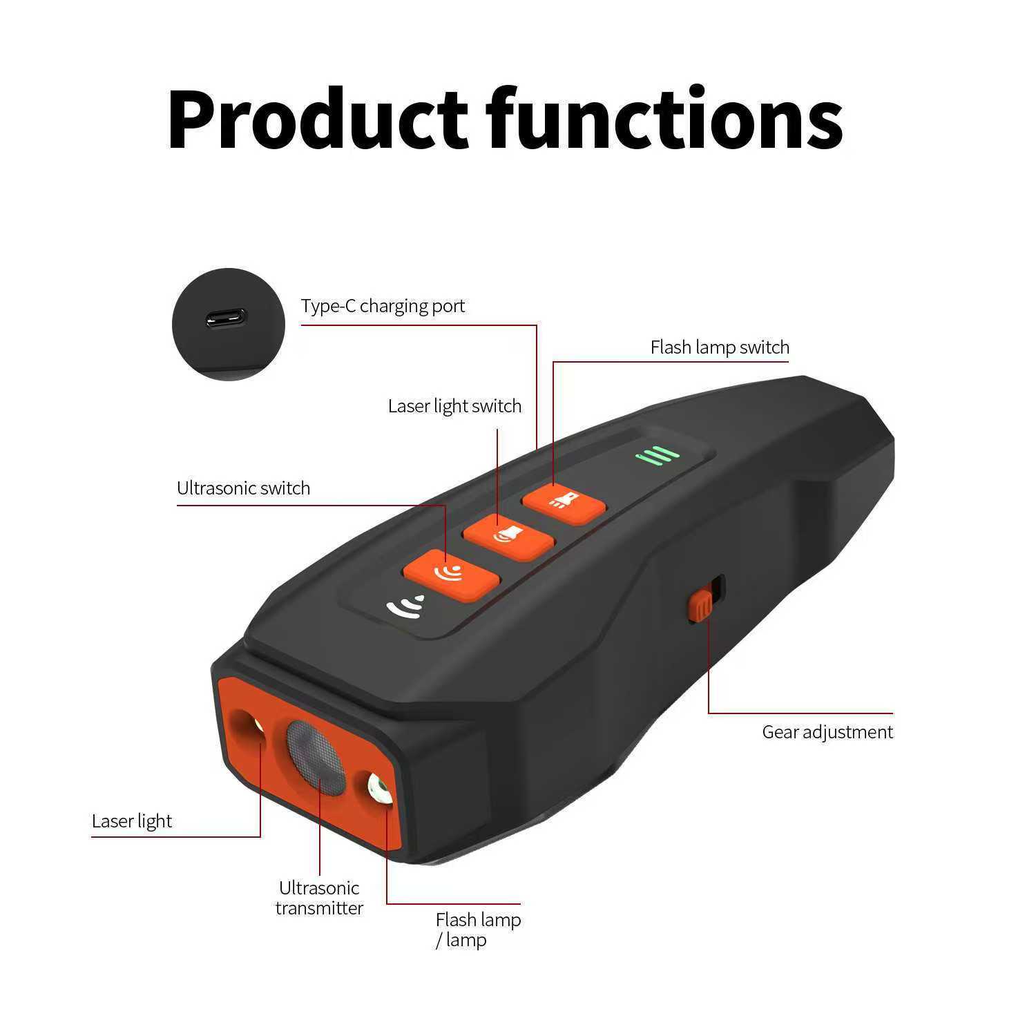Anti-Bell Device for Dogs, Ultrasonic Dog Repellent, 3 Modes (Tone/Ultrasound/Flashlight), 9m Range, Rechargeable & Humane Dog Bell Stop Device for Sm