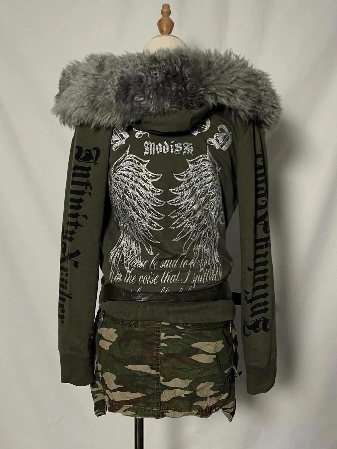 American retro vintage workwear style letter fur collar Gothic punk cardigan hoodie autumn and winter zipper jacket emo 250916