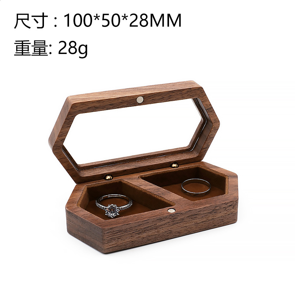 Free Custom Personalized Walnut Wooden Ring Box Engraved Engagement and Wedding Ring Holder Gift for Couples Brides and Grooms 250106
