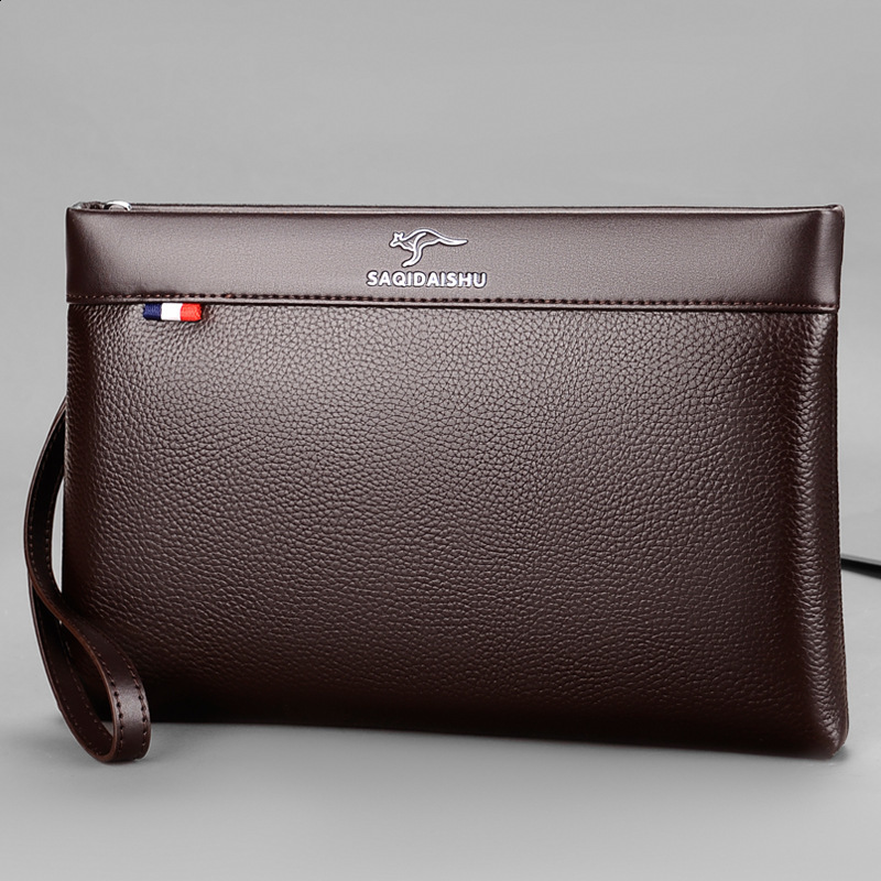 Sacchi kangaroo mens new leather handbag leisure travel first layer cowhide envelope zero wallet
