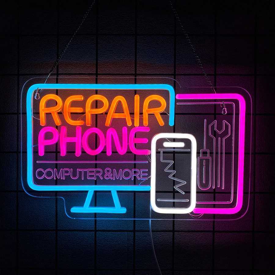 Phone Repair Neon Sign For Wall DecorLed Neon Light For Phone Repair StoreStorefront Window DecorDesktop Computer Repair Shop Y250916