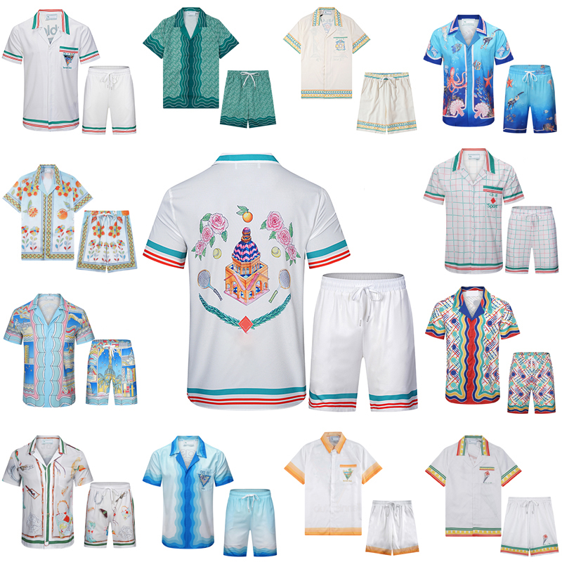 Designer Men T Shirt Set Summer Casual Print Lapel Shirt and Short Mens Womens Loose Fit Ice Silk Shirt High Quality Tees Tour Tshirt Asian Size M-3XL