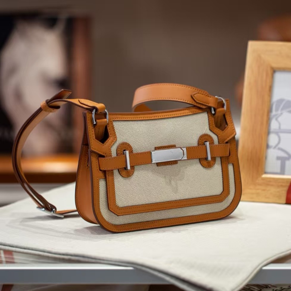 Designer Canvas And Real Leather Shoulder Bag Women Fashion Luxury Underarm Bag Purses And Handbag Fully Handmade Swift Cowhide Jyps High Quality Silver Buckle 3355