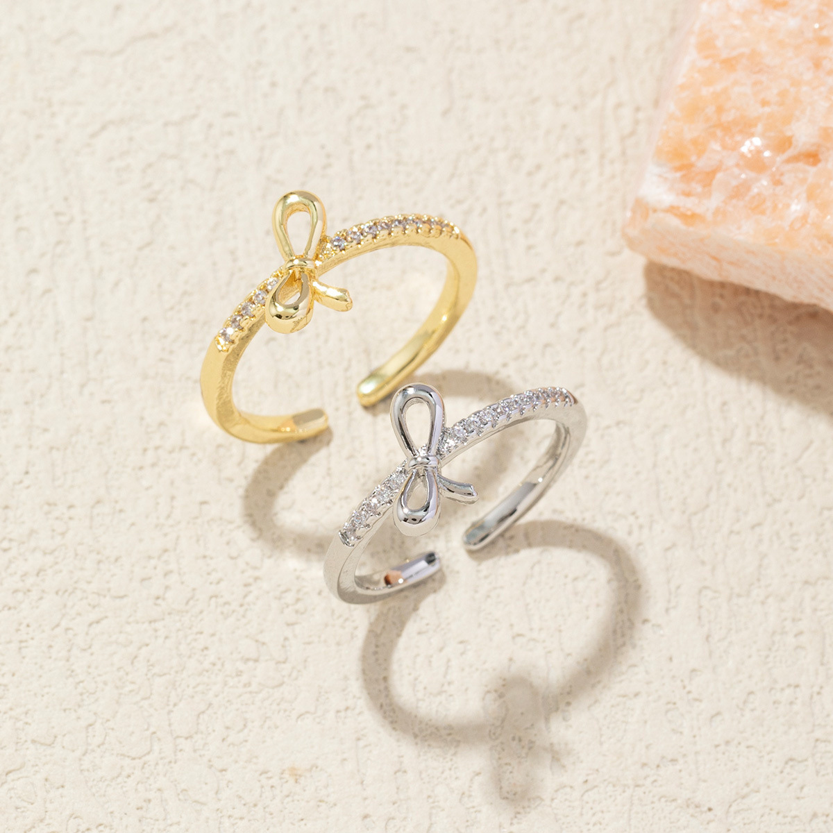 Gold-Toned Bowknot Open Ring With Rhinestone Detail Delicate Daily & Elegant Jewelry Gift For Her High-Quality And Stylish Accessory