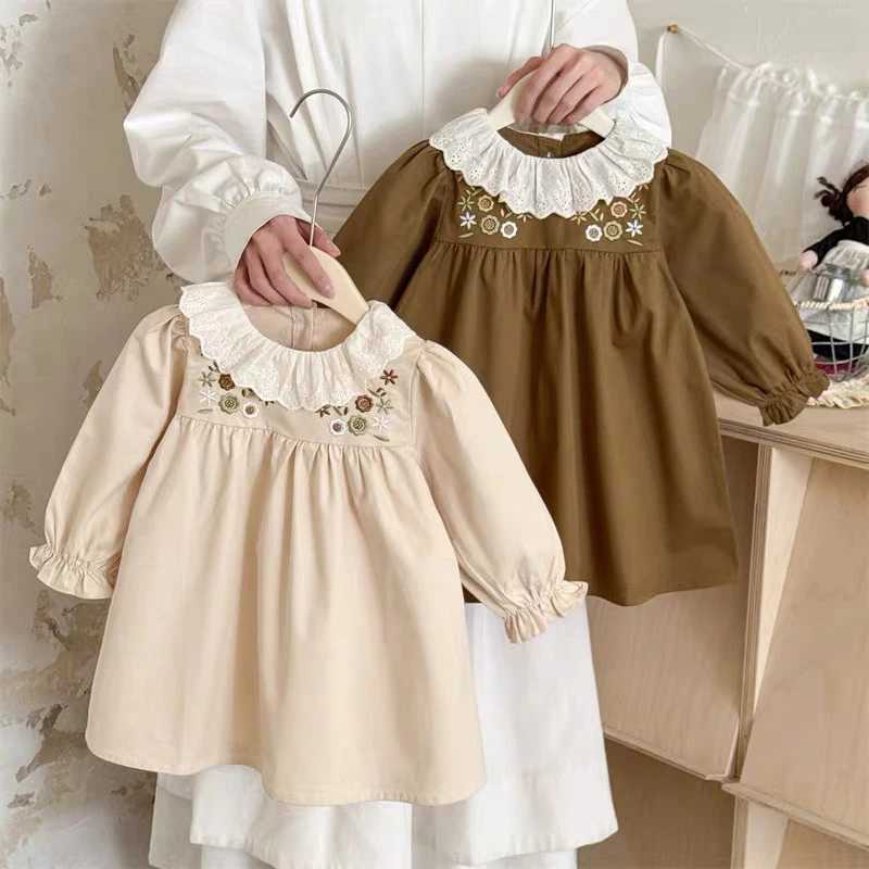 Spring Autumn Kids Clothes 16Yrs Pastoral Baby LongSleeved Embroider Floral Doll Dresses Children Sweet Princess Girls Dress C250916