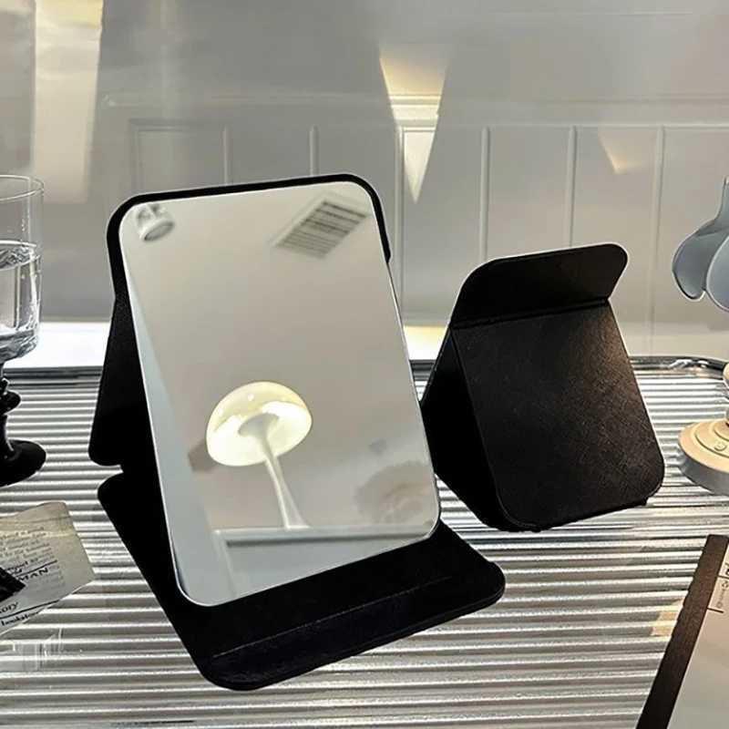 Desktop Makeup Mirror Solid Color PU Leather Simple Portable Handheld Black Mirror Foldable Student Compact Cute Pocket Mirror C250916