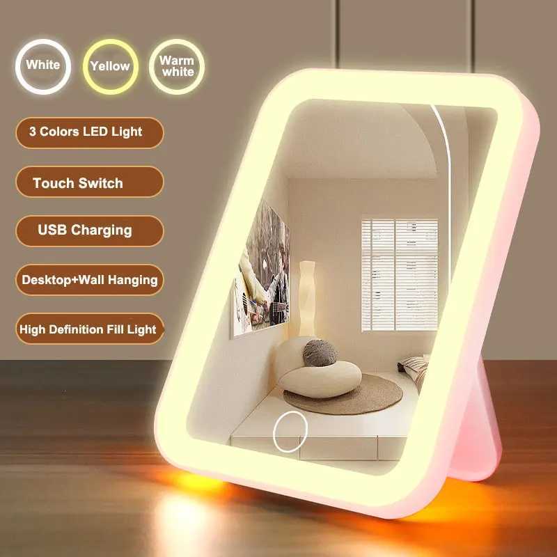 3 Colors LED Vanity Mirror with Touch Screen USB Rechargeable Dimming Makeup Mirror 3 Brightness Portable Y2509161