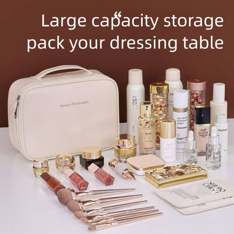 Large capacity high-end handheld makeup bag, travel makeup brush storage bag, toiletry bag, perfect for travel and daily cosmetics storage