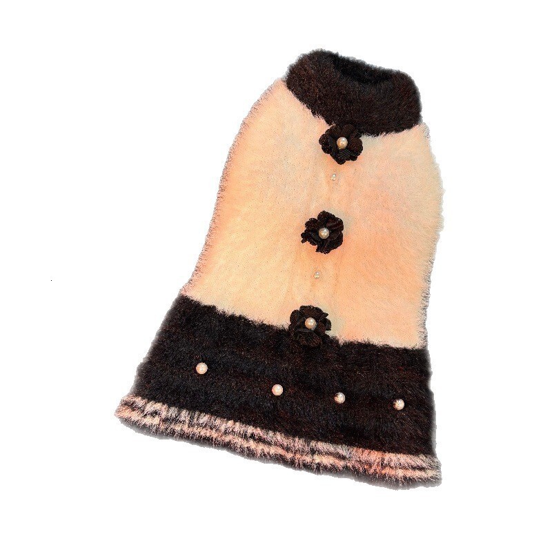 Winter Pet Mink Velvet Beaded Flower Warm Vest Dress for Dogs and Cats Bichon Maltese Corgi Pomeranian Yorkshire Terrier