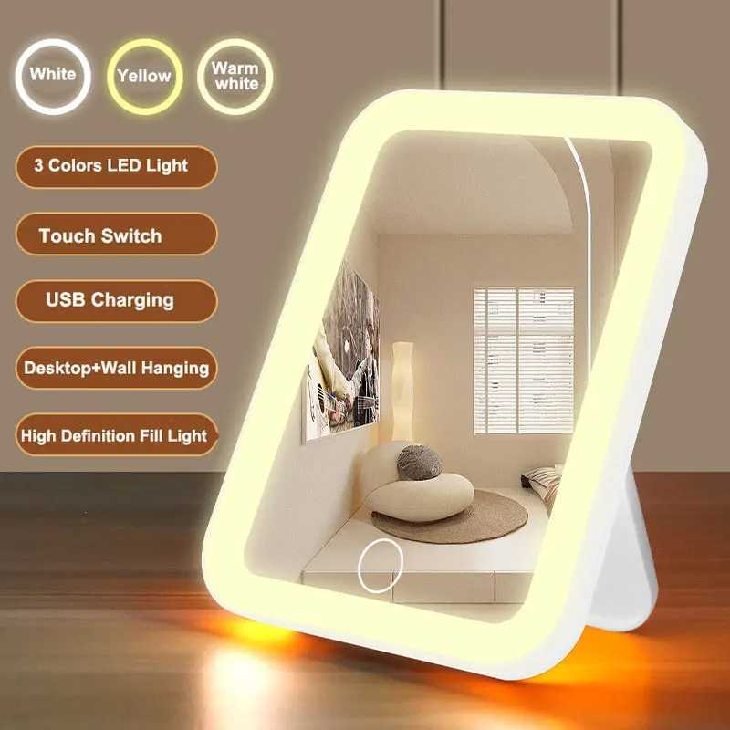 3 Colors LED Vanity Mirror with Touch Screen USB Rechargeable Dimming Makeup Mirror 3 Brightness Portable Y2509161