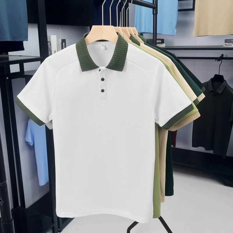 Summer New Men Polo Shirt High End Color Blocking Lapel Short Sleeved TShirt Lronless Versatile Sports Commuter Mens Wear Top W250916