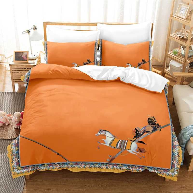 Luxury Luxury Plaid Geometric Horse Print Bedding Set Modern Concise Duvet Cover with cases Queen King Size Bedroom Decor for Kid Y250916