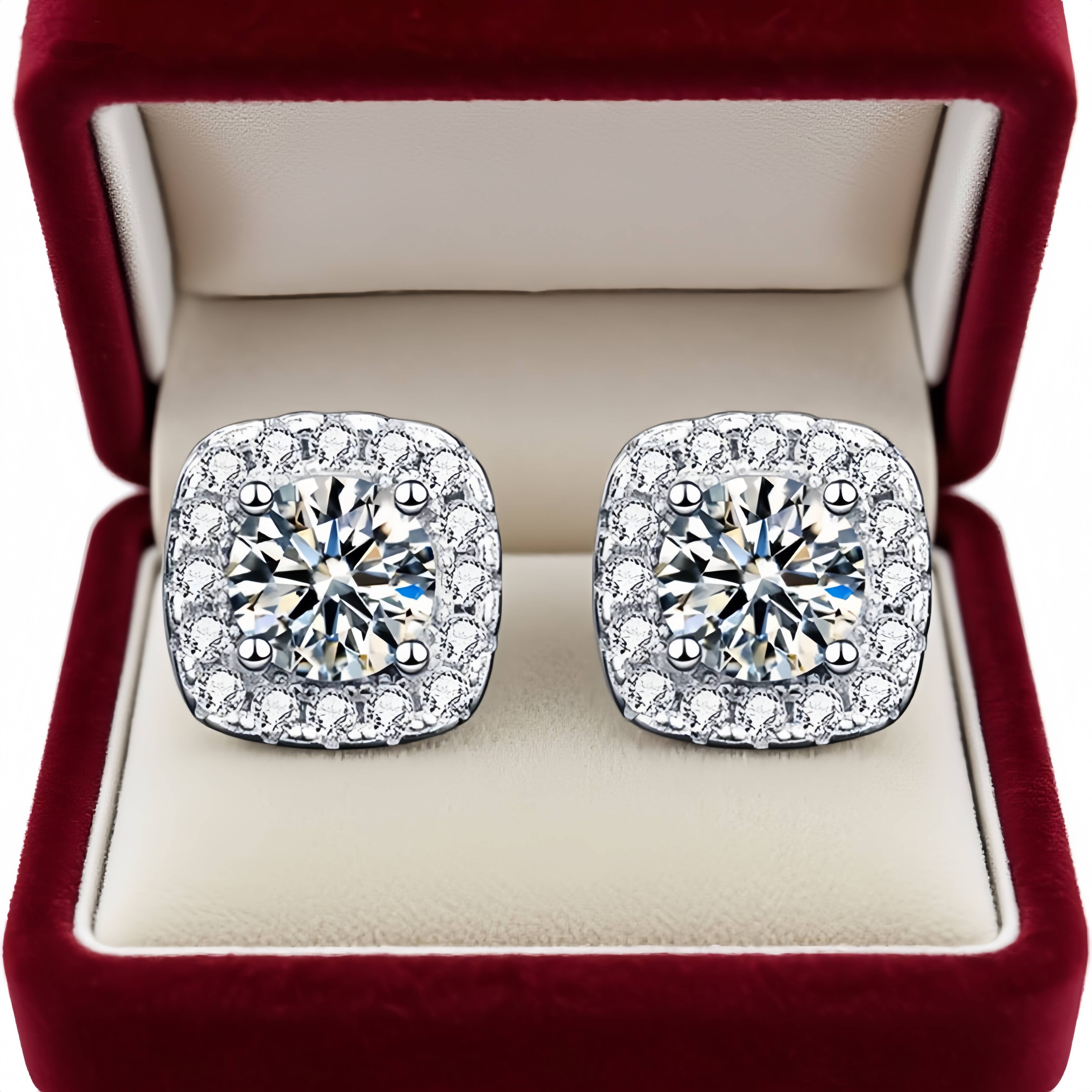 Wholesale in Stock S925 Sterling Silver Square Stud Earrings Waterproof D Color Moissanite for Women