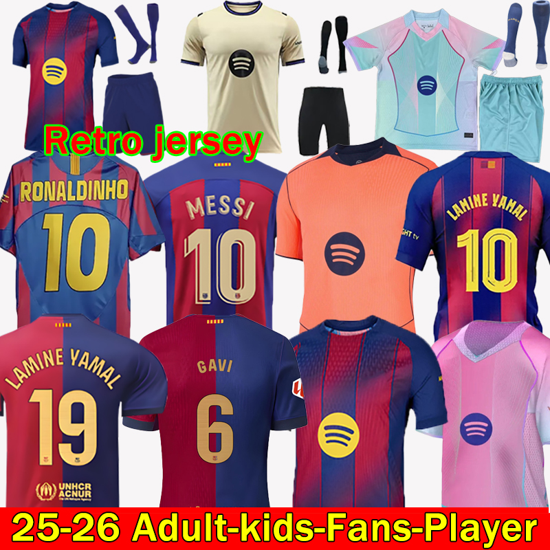 NEW 25 26 BFC LAMINE YAMAL Soccer Jersey MESSI10 PEDRI RASHFORD 2025 2026 RAPHINHA GAVI ES maillots fourth football shirt kids kit LEWANDOWSKI OLMO Retro jersey