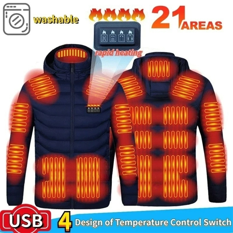 21 Areas Heating Jacket Men Winter USB Electric Heated Coat Functional Self Heating Clothes Outdoor Snow Ski Thick Padded Jacket 250915