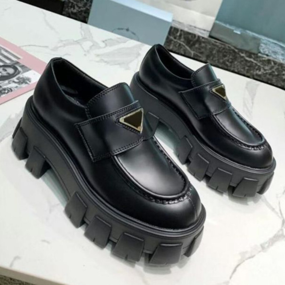 Monolith loafers Designer shoes platfrom leather Casual Shoes women Oxford Chunky Sneaker loafer shoes Cowhide Sneakers Matte lug sole platfrom shoes Size35-42