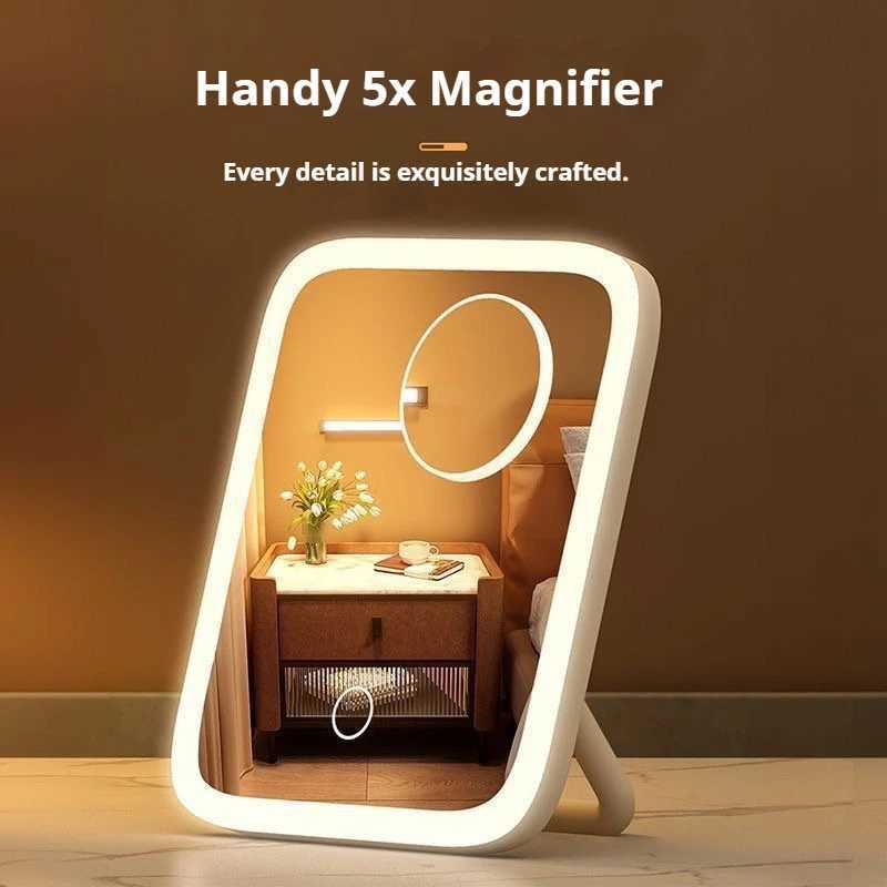 360 rotatable Makeup Mirror Lamp 5X Magnification 3 Color LightsAdjustable Brightness Height Standing Cosmetic Mirror C250916