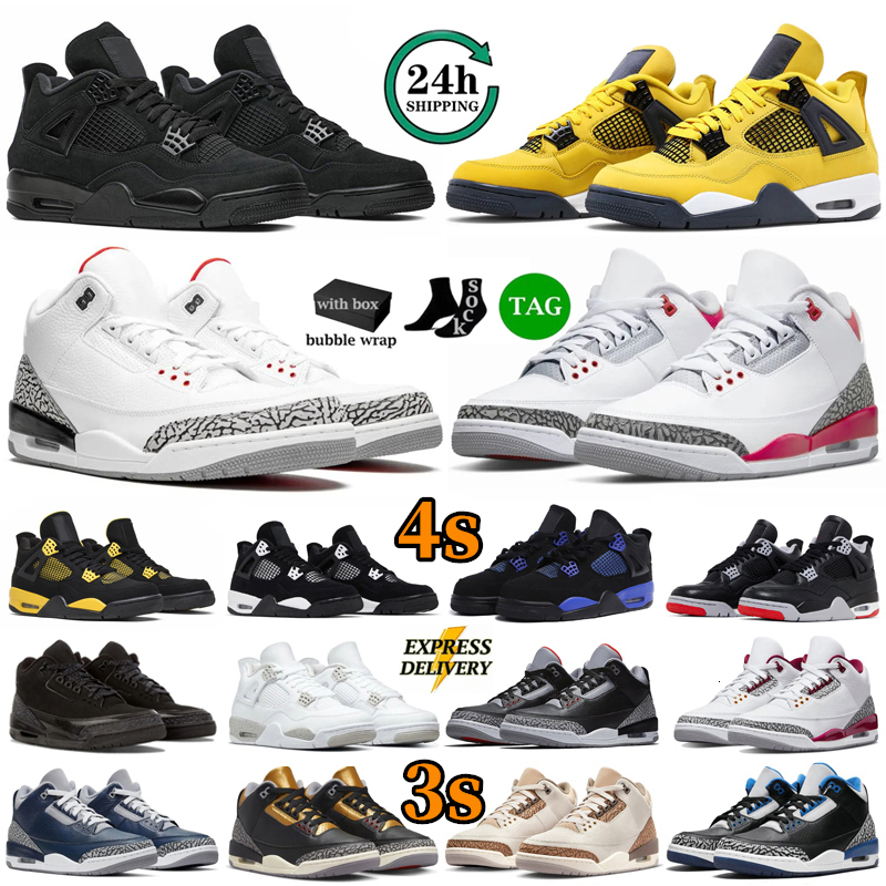 With Box 3s 4s Basketball Shoes For Mens Women Trainers 4 Military Black Cats Lightning Grey Sail Blue White Thunder Bred Lucky Green Sports Shoes Designer Sneakers