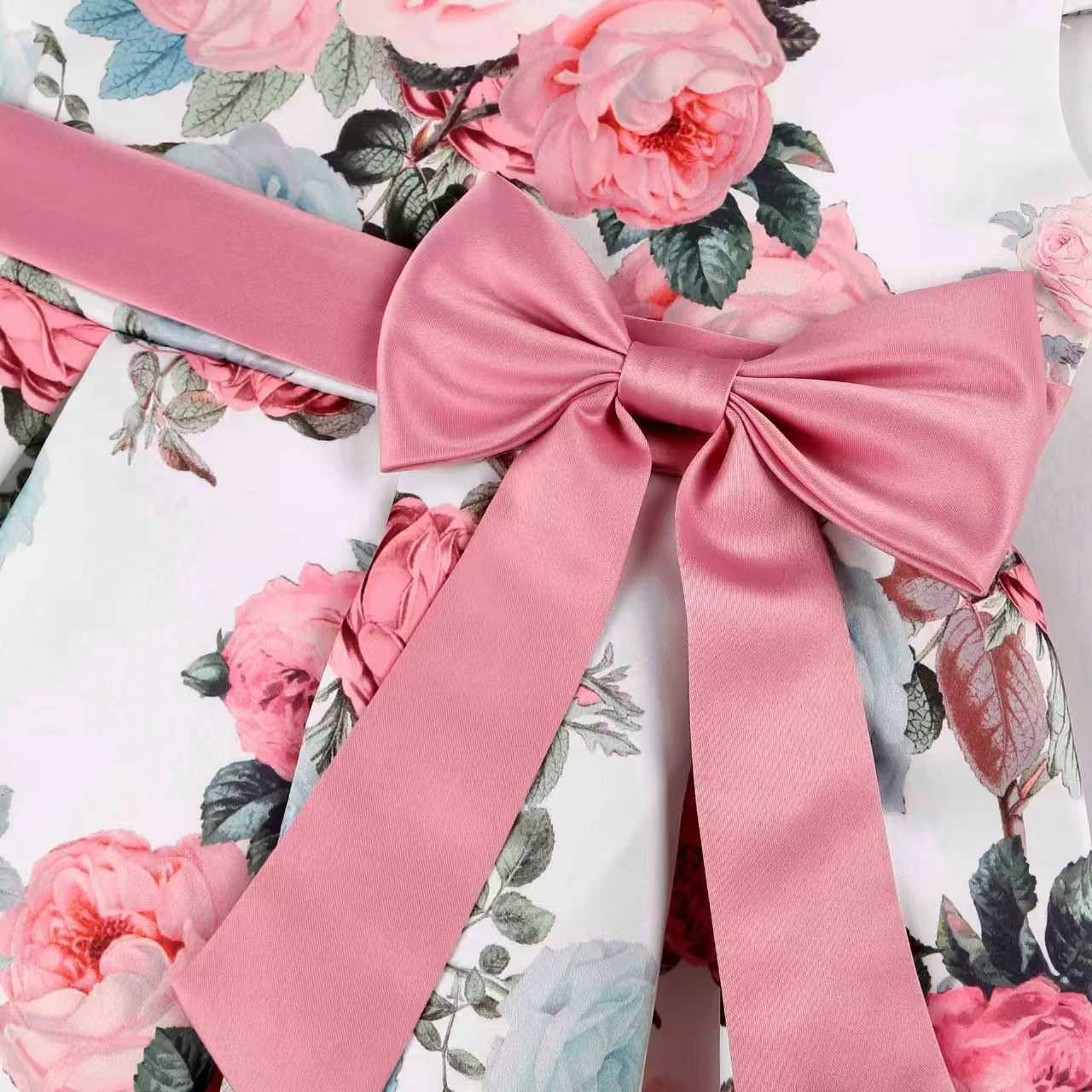 2025 New Rose Print Dress Girls Bow Dress European American Princess Dresses Holiday Party Performance Gowns Party Banque C250916