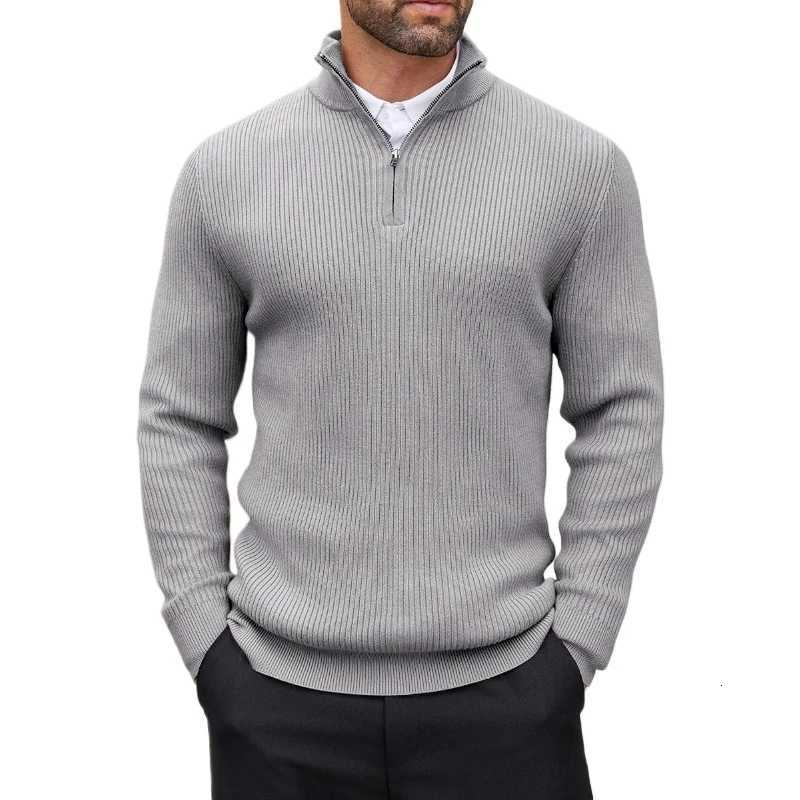 Mens Quarter Zip Pullover Sweater Mock Neck Casual Ribbed Knit Pullover Fall Lightweight Polo Sweaters Winter Warm Outwear Z250916