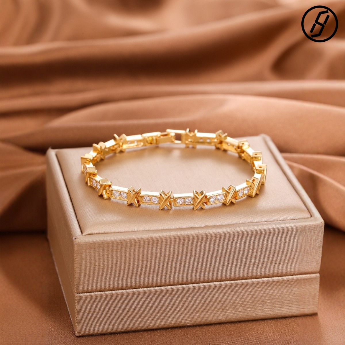 Boutique Craft Letter X Full Diamond Bracelet Women Fashion High Version Ins Simple Rhinestones Cross Bracelet Designer Bracelet Original Jewelry Wholesale