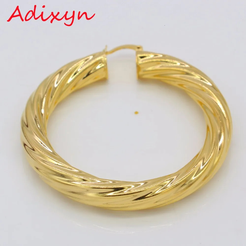 Adixyn 53CM African Big Hoop Earrings for Women Gold Color Brass Twisted Earring ArabEthiopian N01095 250915