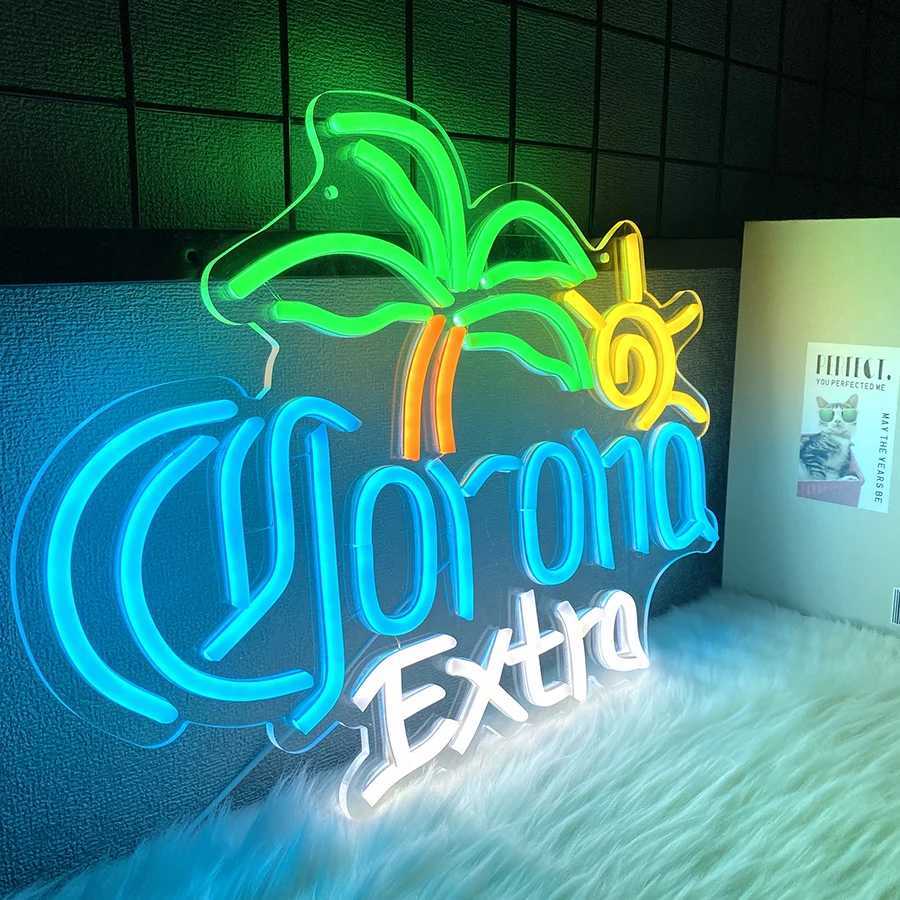 Palm Tree Corona Extra Beer Neon Sign for Home Bar Man Cave Pub Store Party Club Bistro Light Up Bar Neon Signs for Wall Decor Y250916
