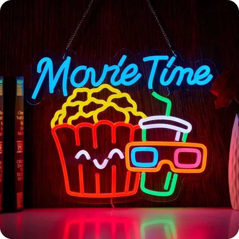 Movie Night with Popcorn Carton Neon for Wall Decor Home Theater Decor Dimmable USB for Cinema Man Cave Party Birthday Y250916