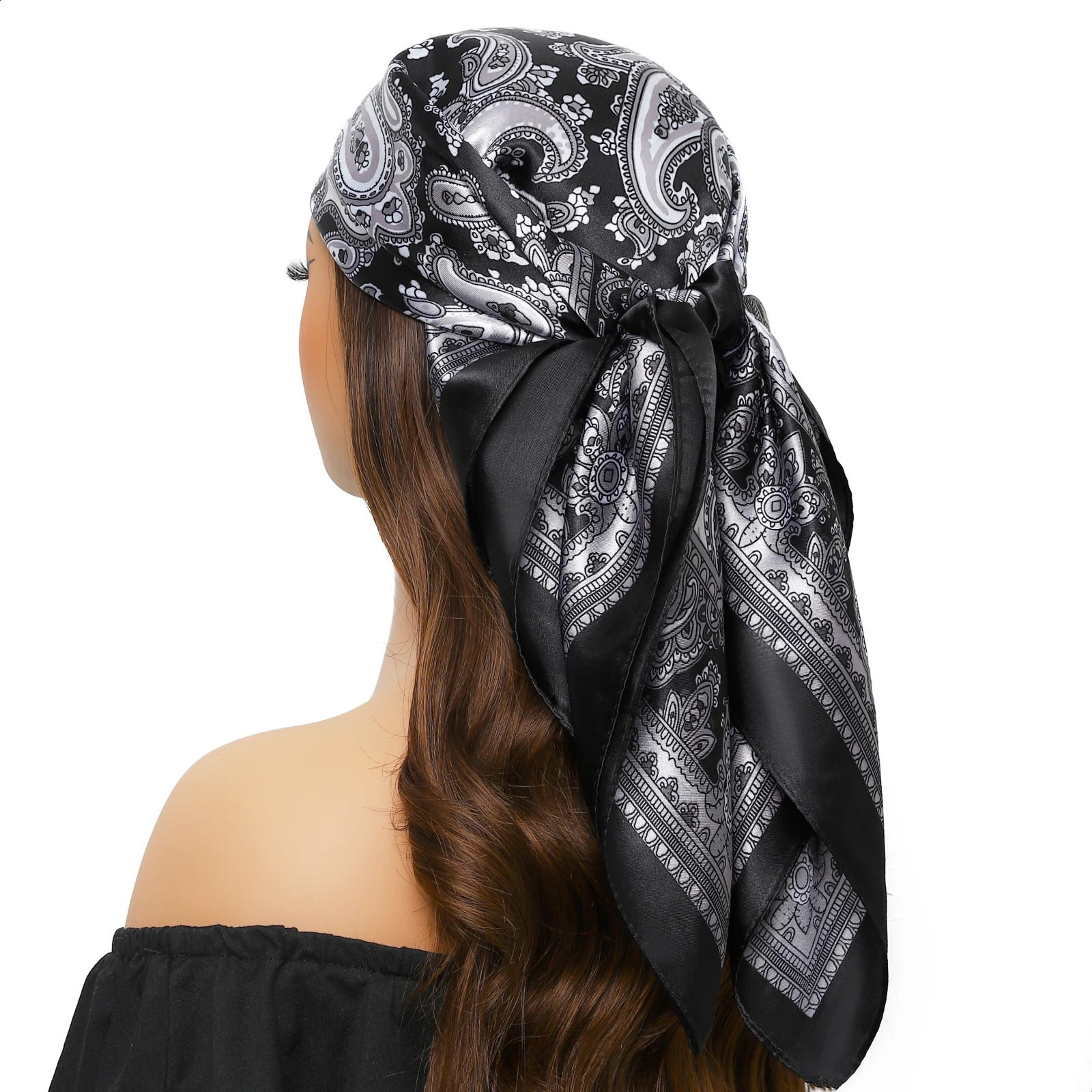 Head Scarf Women Square 9090cm Silk Foulard Satin Bandana Cheveux Soft Neckerchief Hijab Hair Scarves For Ladies 250915