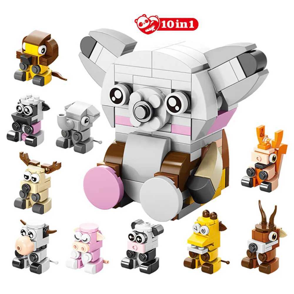 Animals World Insect Fish Bird Dog Elephant Panda Giraffe Honeybee 10 In 1 Building Blocks Kit Bricks Model Kids Toy Children C250916