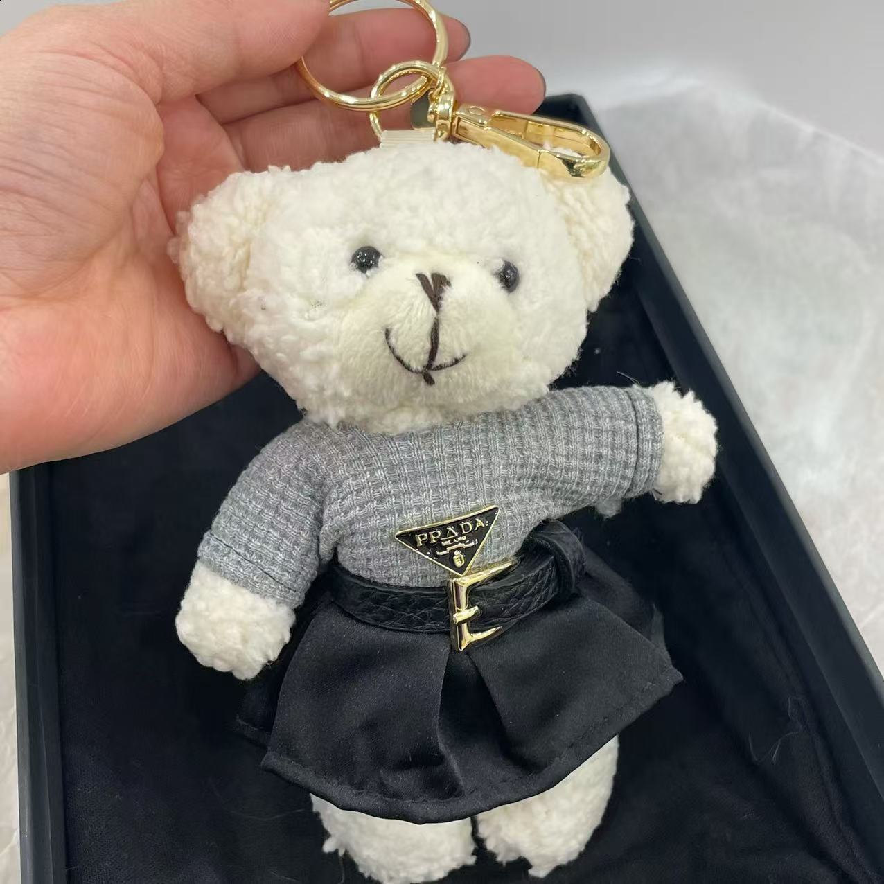 French Style Cute Bow Pleated Skirt Bear Bag Pendant Lamb Wool Fluffy Keychain Womens Gift 250726