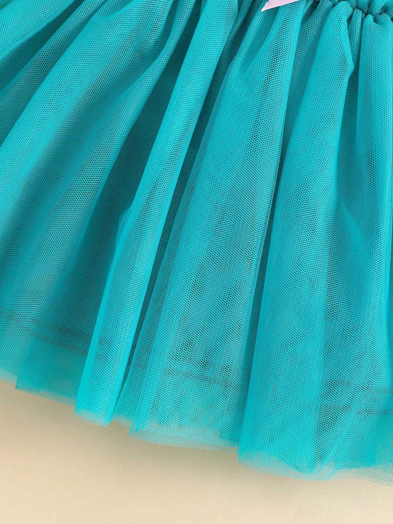 Summer 15 Years Little Girl Princess Dress Clothing Baby Girl Sleeveless Dinosaur Print Mesh Dress For Kids Girl Party C250916