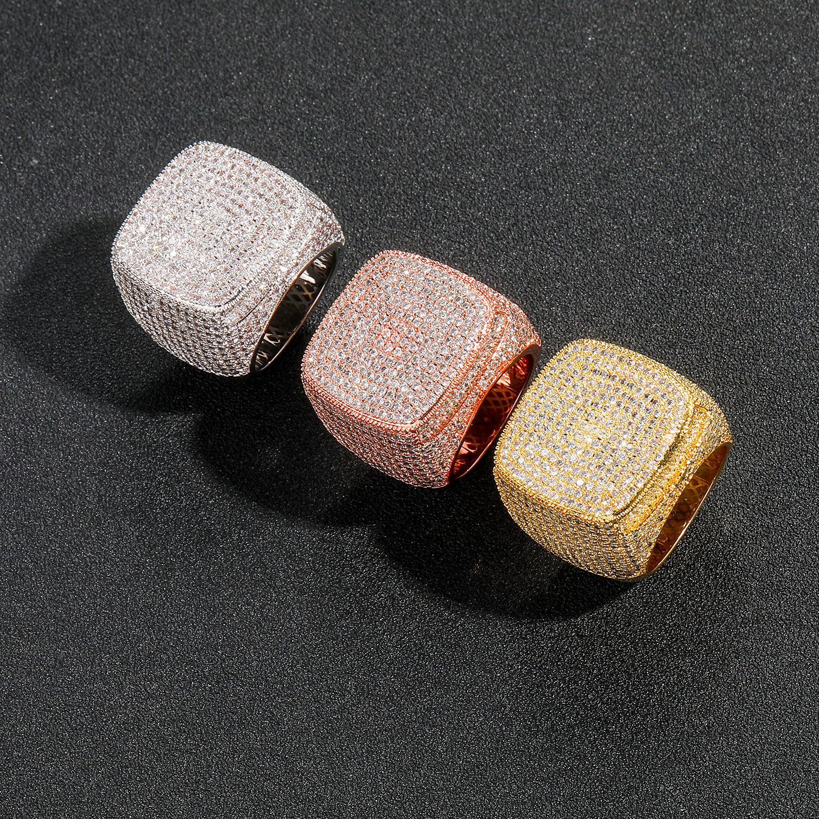 designer ring rings designer for women gold ring Hot selling Hip Hop Style Ring Featuring 5A Zirconia Full-Diamond Square Ring with Bold 3D