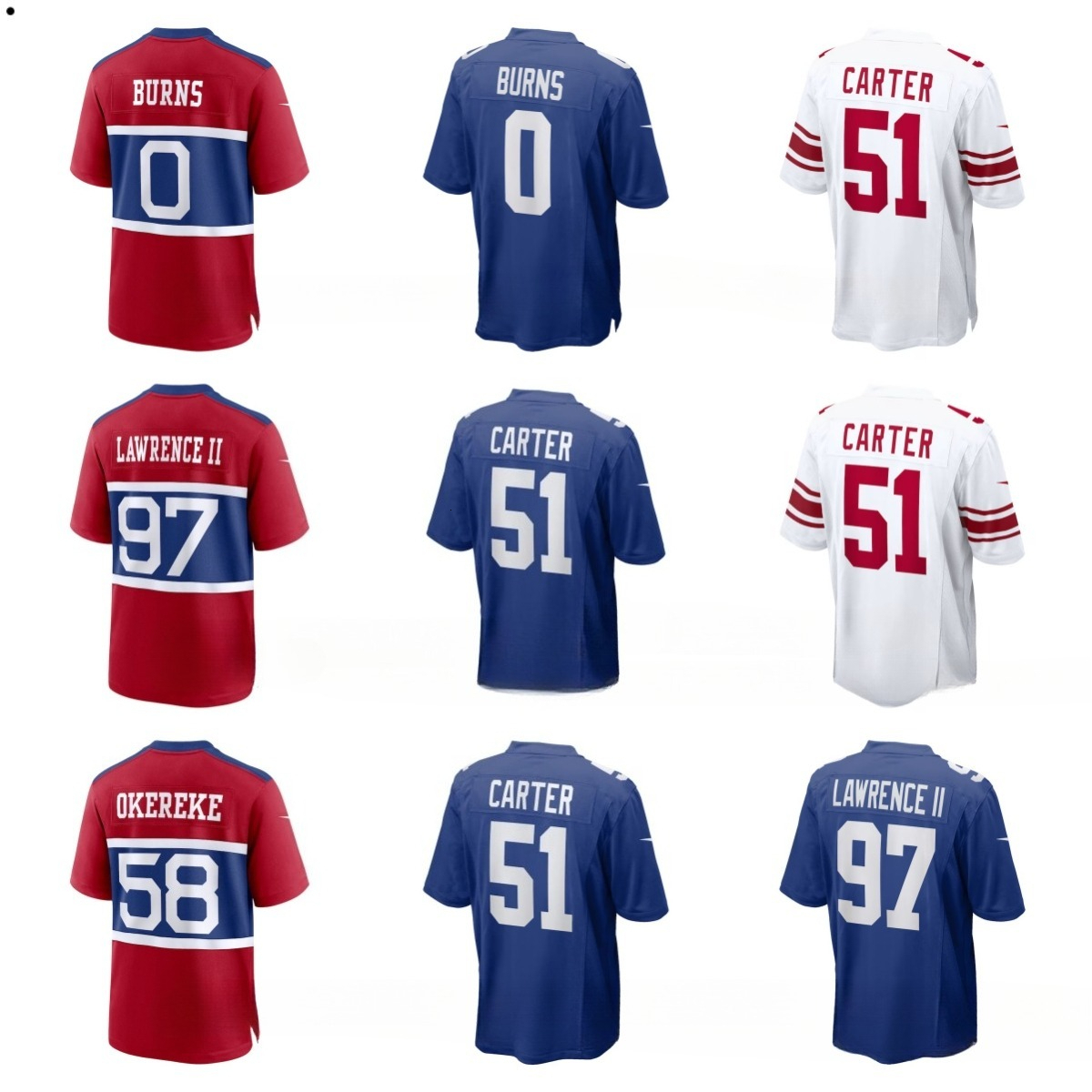 NFL Giants Malik Nabers Abdul Carter Dexter Lawrence II Russell Wilson Kayvon Thibodeaux Lawrence Taylor Brian Burns David Tyree Jalin Hyatt Custom Football Jersey