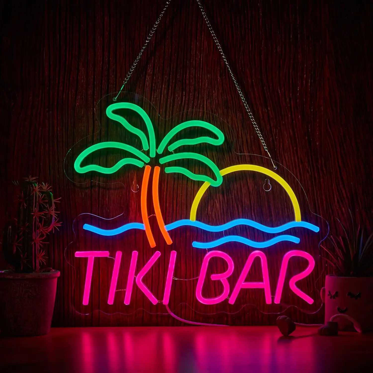 1 tiki bar neon sign for wall decoration suitable for Hawaiian pool bar parties It has a dimmable switch is a neon LED light Y250916