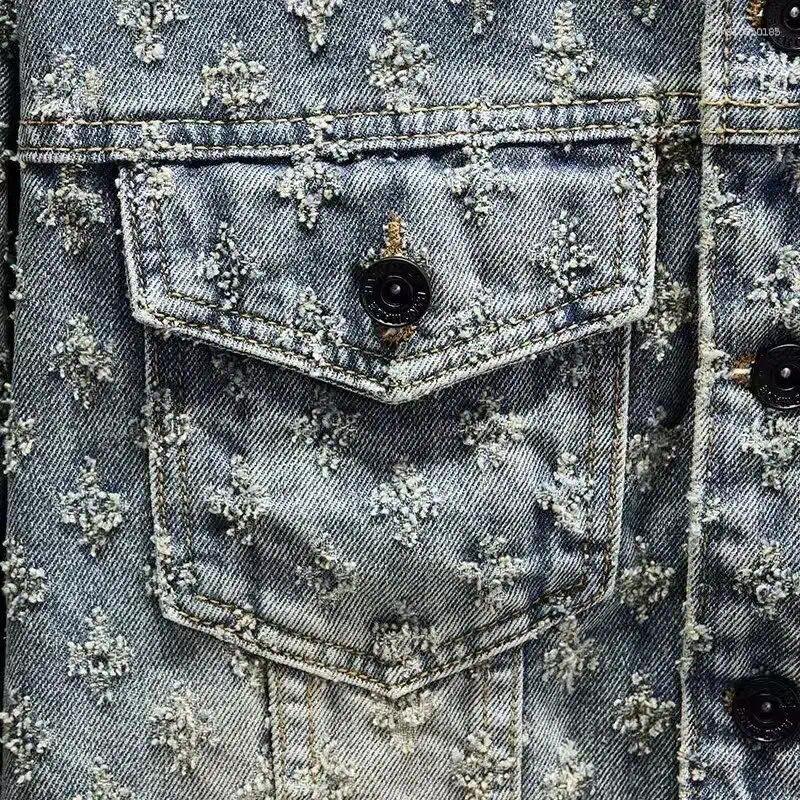 Men's Jackets Fashion Luxury Clothing Hip Hop Vintage Autumn Washed Jacquard Denim Jacket For Couples Unisex High Street Retro Embossed Cowboy Su