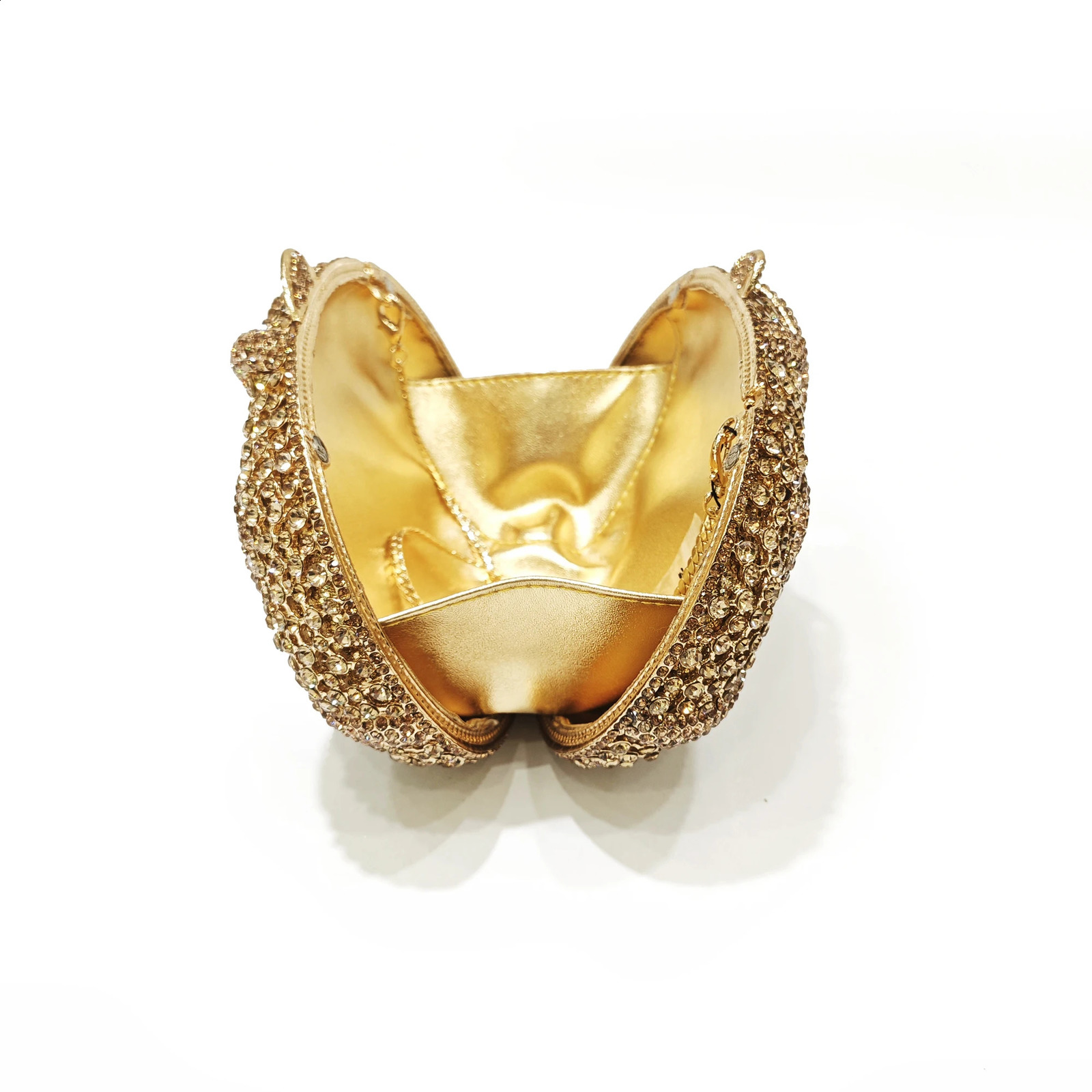 Gold Diamond Flower Evening Clutch Purse Oval Shape Rhinestone Crystal Wedding Bridal Clutches y Phone Handbags 250916