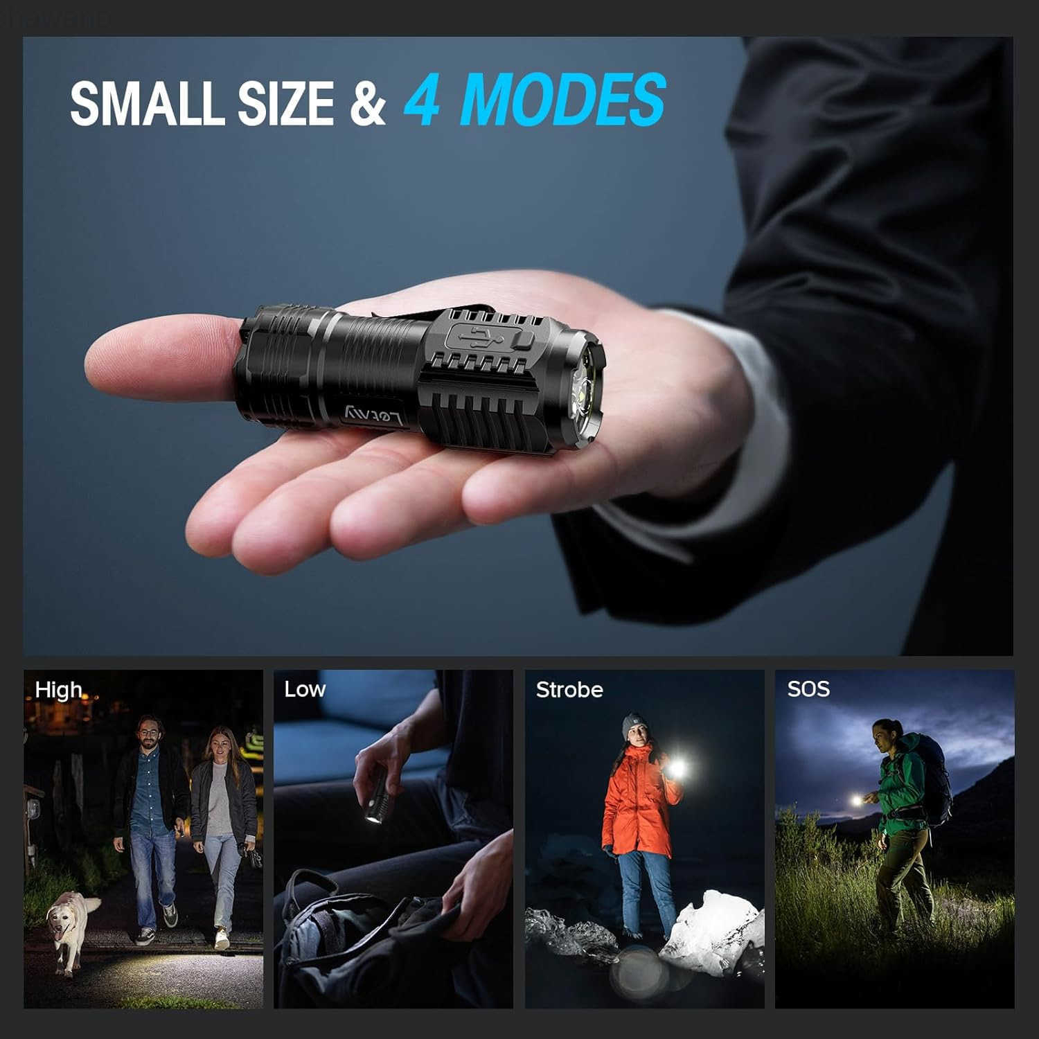 RechargeabLE Mini Flashlights with Base 2 Pack Bright 3 LED Flash Lights Small EDC Flashlight with Belt Clip 4 Lighting Modes PortabLE RechargeabLE Fl