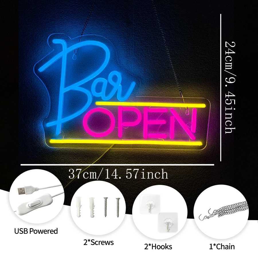 Bar Open Neon Sign For Wall DecorLed Neon Light For Beer BarHome PubMan Cave DecorStoresHotel PartyRestaurantUSB Powered Y250916