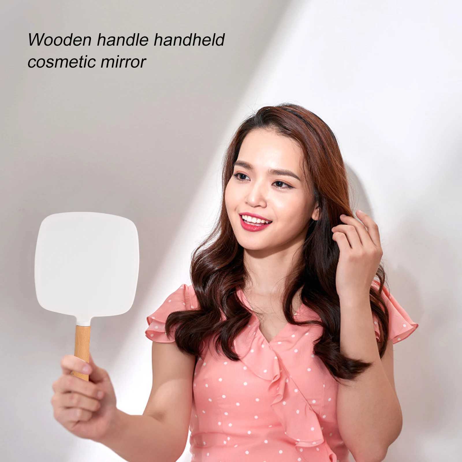 Makeup Mirror Wooden Handle Handheld Mirror Heart Shape Fan Shape Mirror Round Square Mirror Salon Makeup Mirror C250916
