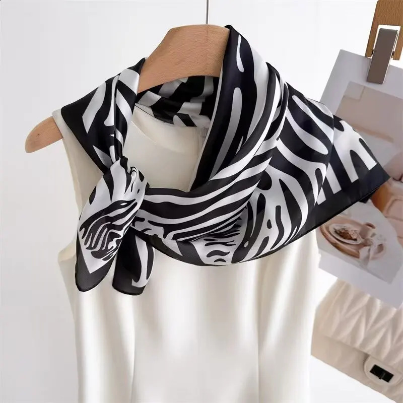 68cm Wild Zebra Printed Square Scarf for Womens Spring Summer Silk Scarf Trendy Versatile Shawl Scarfs Headscarf 250915