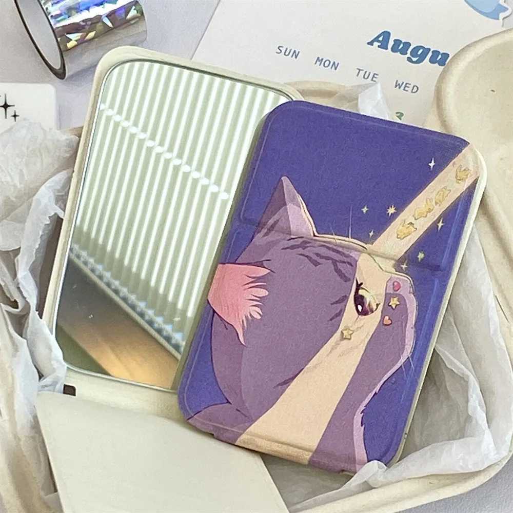 Portable Foldable Makeup Mirror PU Leather Handheld Mirrors Cute Bow Bunny Cat Bear Pocket Cosmetic Mirror Desktop Makeup Mirror C250916