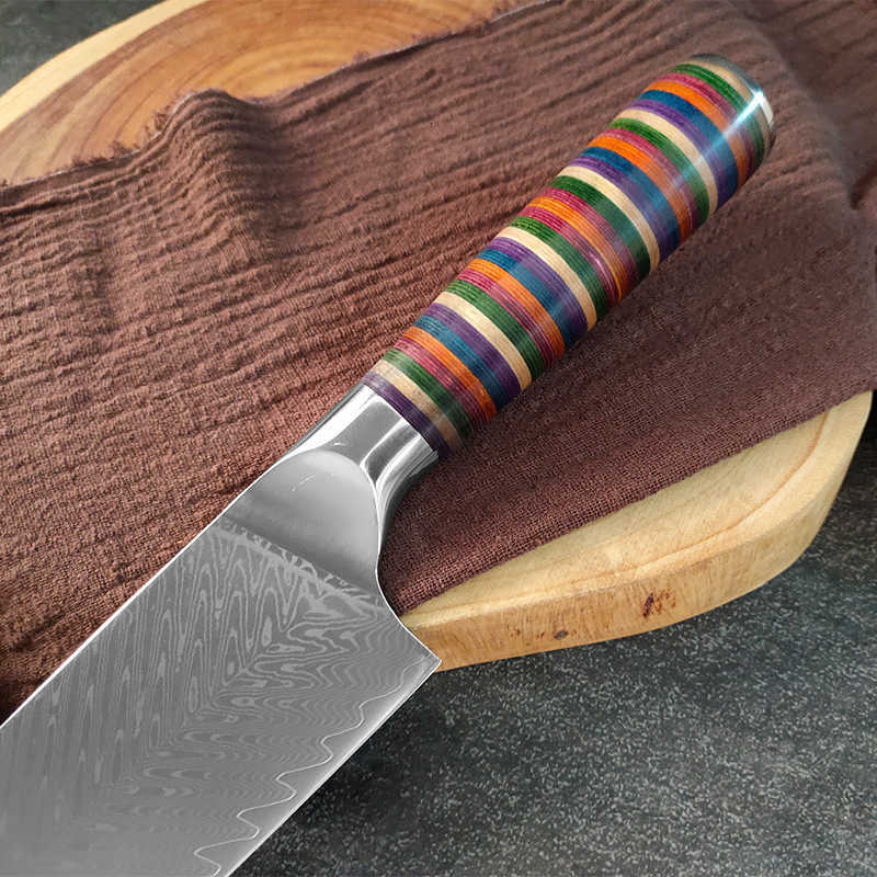 VG10 Damascus steel chef's knife set for home use in Chinese kitchen. Includes multiple knives for slicing meat. X241102