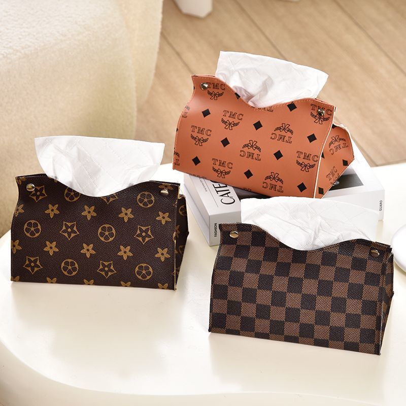 Designer Luxury Retro Furniture Tissue Box PU Leather Napkin Holder Desktop Bedroom Coffee Table Paper Drawer Leather Car Universal Organizer Classic 