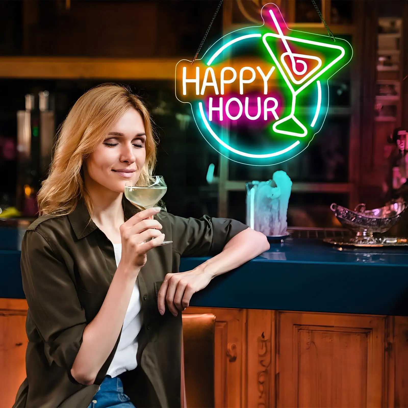 Happy Hour Bar Neon Sign Light Up for Wall Decor Led Business Bedroom Game Room Club Party Man Cave Decoration Y250916