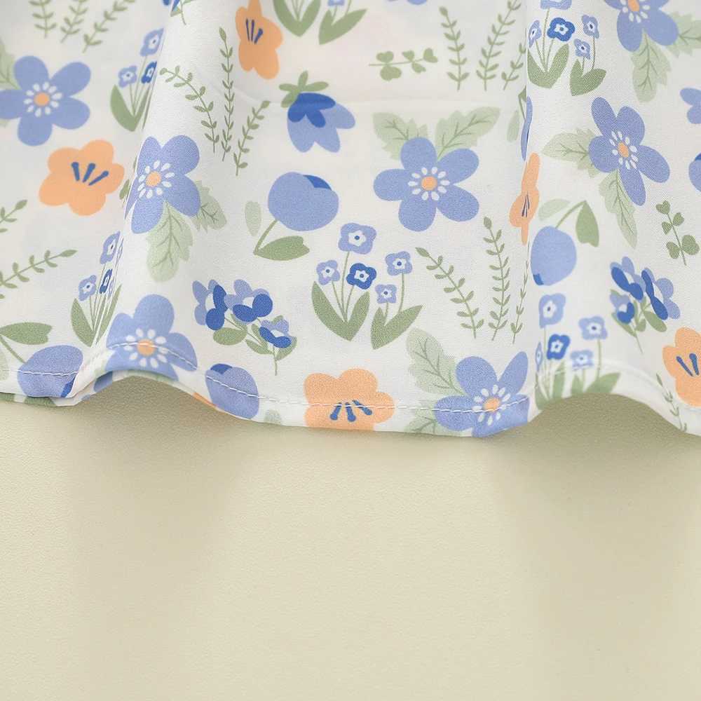 Summer Dress Childrens Clothing Round Neck Flying Sleeve Flower Printing Dress Girls Casual Dress C250916